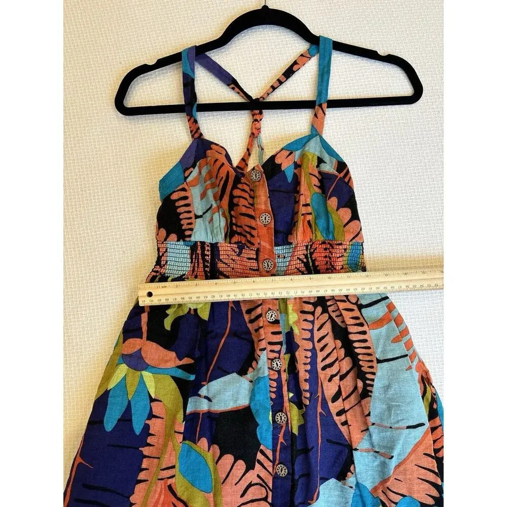 Anthropologie Edme & Esyllte Dress Women 0 Linen Tropical Floral Vacation Color - Picture 8 of 8